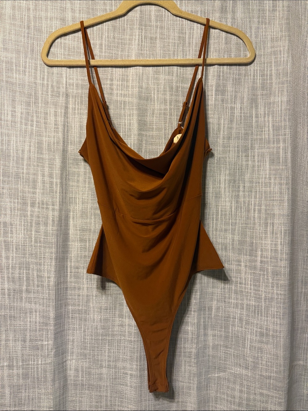 meraki Rust Brown Draped Cowl Neck Bodysuit